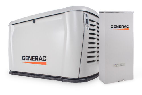 Generac 10kW Home Standby Generator bundled with transfer switch in Metro Gray aluminum enclosure