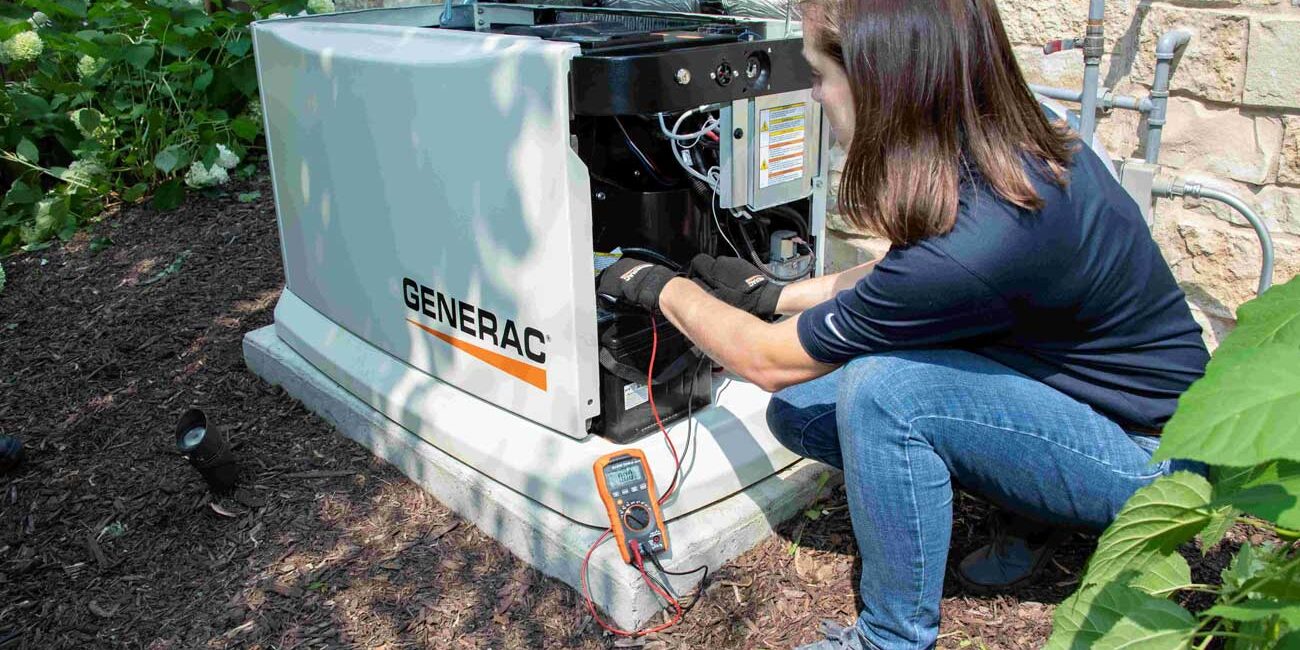 A skilled technician performing maintenance on a backup generator, ensuring its reliability during power outages.